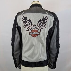 Harley-Davidson Women's Riding Jacket Mesh Embroidered Grey Black Tall L EUC